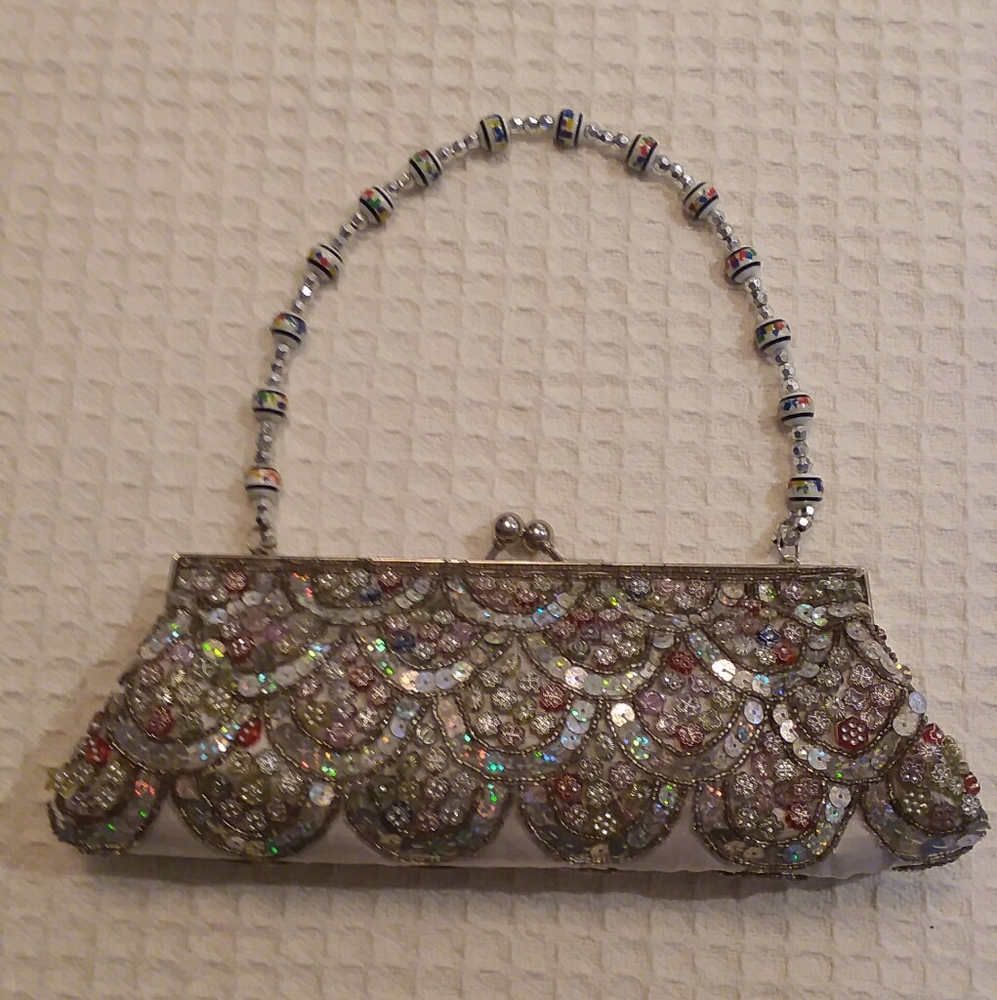 Silver Beaded Evening Bag